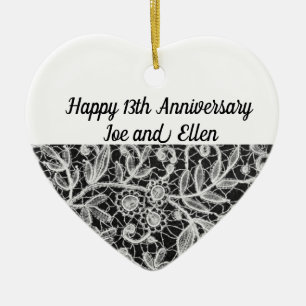 13th Wedding Anniversary, Lace Anniversary Ceramic Tree Decoration
