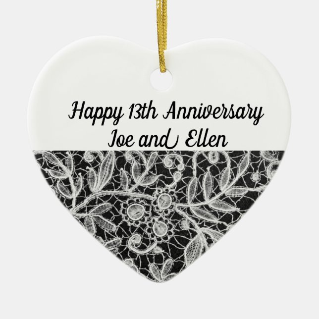 13th Wedding Anniversary, Lace Anniversary Ceramic Tree Decoration (Front)