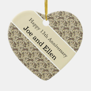 13th Wedding Anniversary, Lace Anniversary Ceramic Tree Decoration