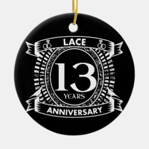 13TH wedding anniversary lace Ceramic Tree Decoration