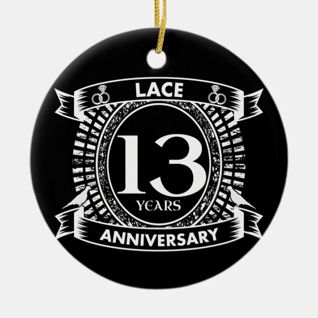 13TH wedding anniversary lace Ceramic Tree Decoration (Front)