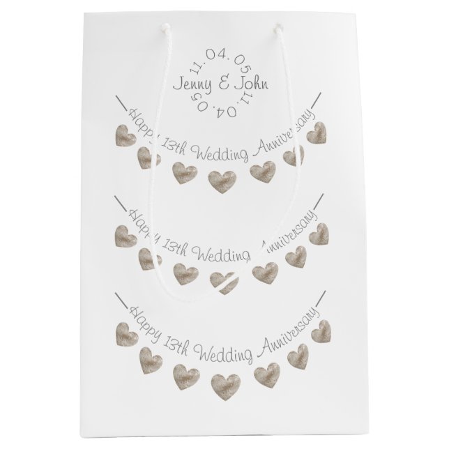 13th Wedding Anniversary lace heart gift bag (Front)