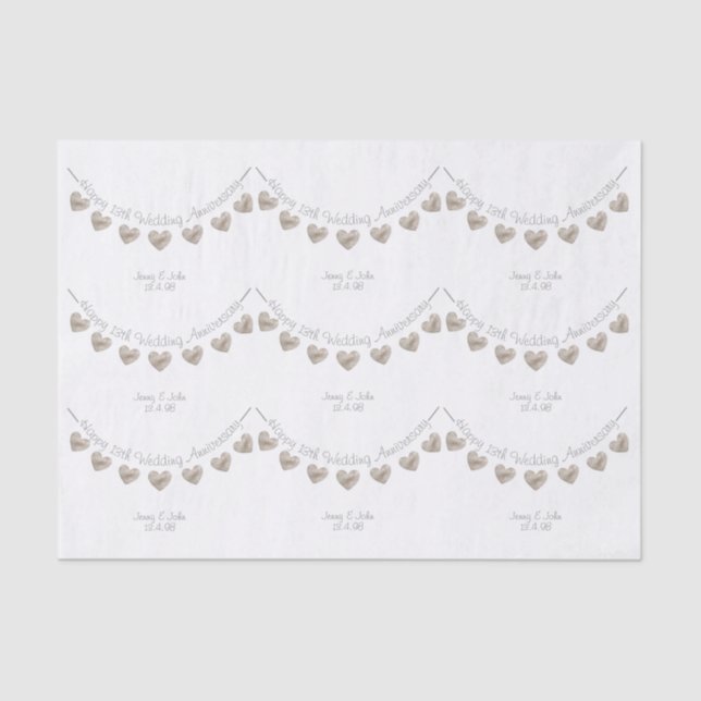 13th Wedding Anniversary lace heart tissue paper (Front)
