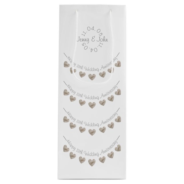13th Wedding Anniversary lace heart wine bag (Front)