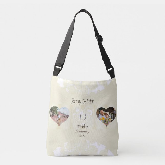 13th Wedding Anniversary Lace-like Heart   Crossbo Crossbody Bag (Front)