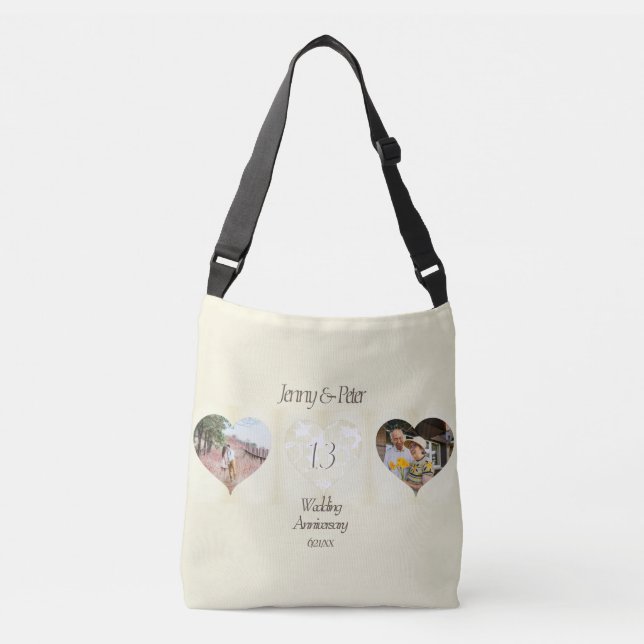 13th Wedding Anniversary Lace-like Heart   Crossbody Bag (Front)