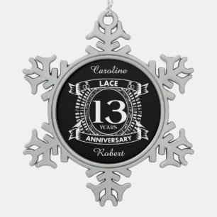 13TH wedding anniversary lace Snowflake Pewter Christmas Ornament