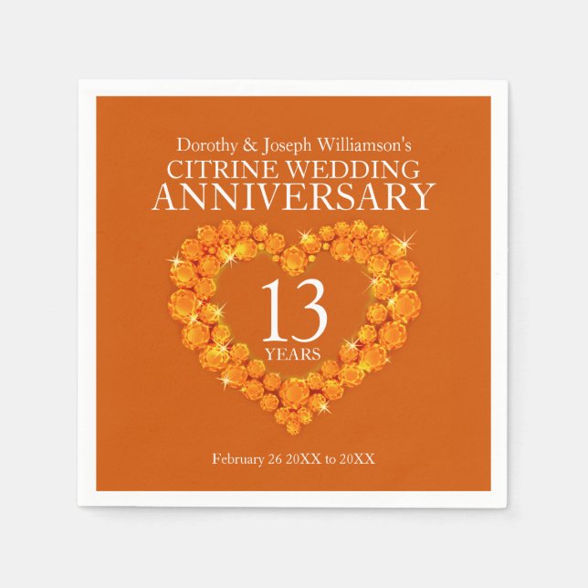 13th wedding anniversary party citrine orange  napkin (Front)