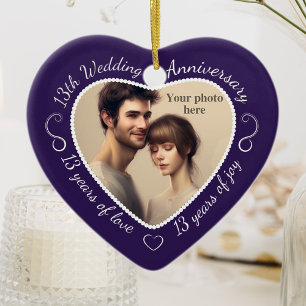 13th Wedding Anniversary Photo Ceramic Tree Decoration