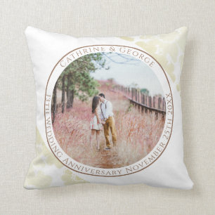 13th White Lace-like Custom Photo Anniversary Cushion