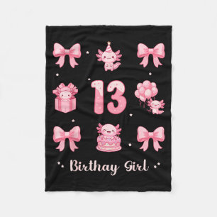 13th year old birthday girl pink coquette bow fleece blanket
