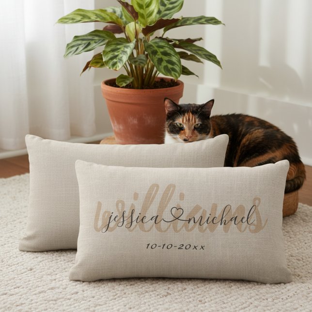 13x21 Rustic Personalised Wedding Lumbar Pillow (Awesome gift for newlyweds - personalized stylish throw pillow with their names and wedding date.)