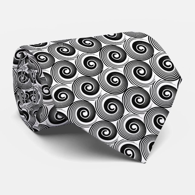 140216 Spirals - Black on White Tie (Rolled)
