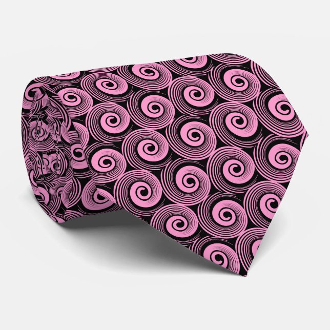 140216 Spirals - Pink on Black Tie (Rolled)
