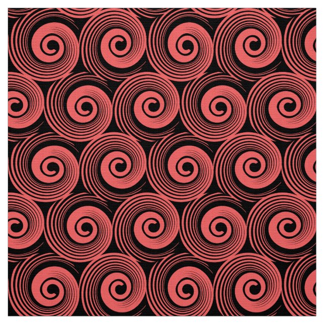 140216 Spirals - Tropical Pink on Black Fabric (Swatch)