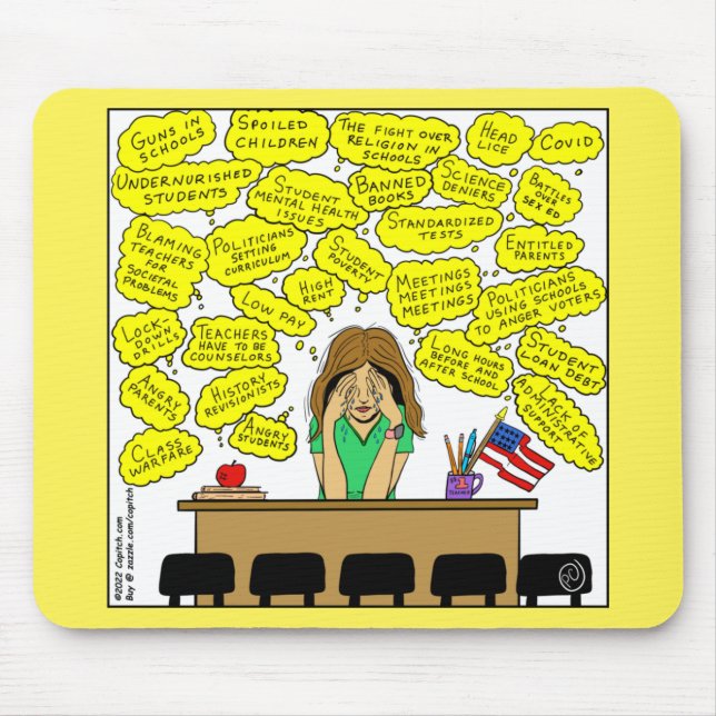 1409 Teacher Stress And Worry Cartoon Mouse Mat (Front)