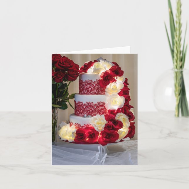 1458-Wedding Cake, Bouquet, Rings and Veil Invitation (Front)