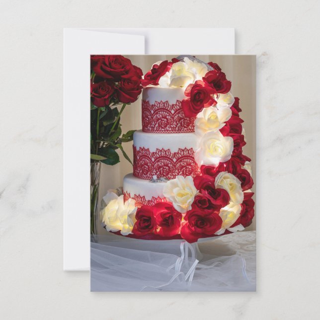 1458-Wedding Cake, Bouquet, Rings and Veil Invitation (Front)