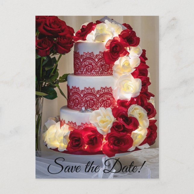 1458-Wedding Cake, Bouquet, Rings and Veil Postcard (Front)