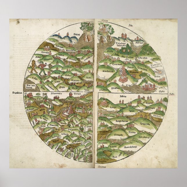 1475 Oldest Known Woodcut World Map Poster (Front)