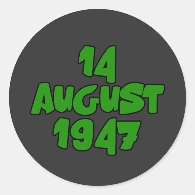 14 August 1947 Pakistan Independence Day Classic Round Sticker (Front)