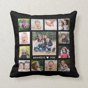 14 Family Photo Collage Create Your Own Black Cushion