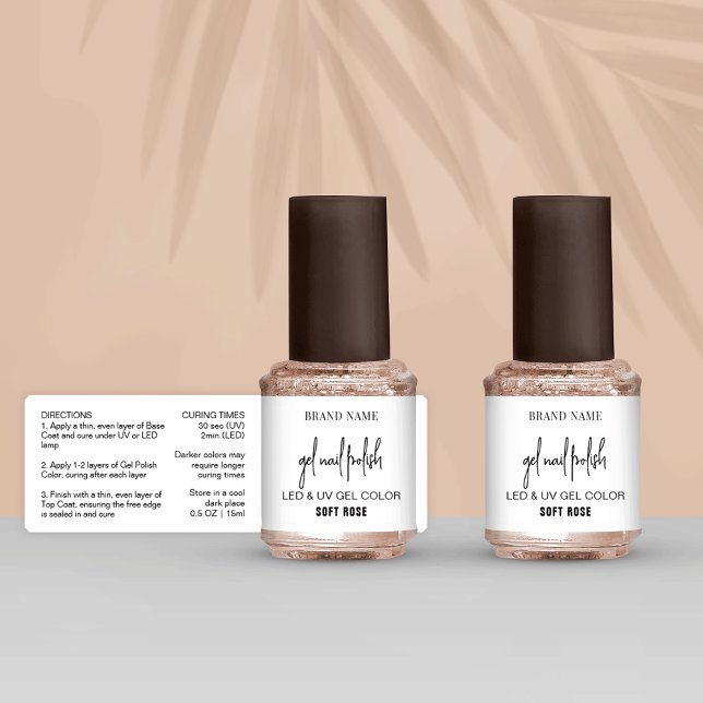 14 Gel Nail Polish 15ml Bottle Labels Minimalist (Simple Gel Nail Polish Labels in black and white - fully editable 14 nail varnish bottles stickers)