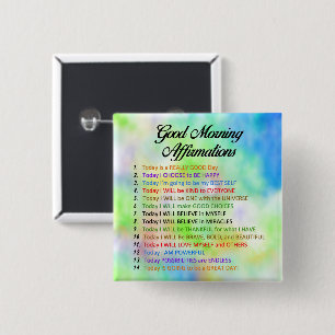 14 Good Morning Affirmations for Positive Living 15 Cm Square Badge