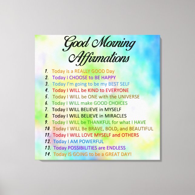 14 Good Morning Affirmations - Positive Thinking C Canvas Print (Front)
