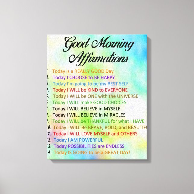 14 Good Morning Affirmations - Positive Thinking C Canvas Print (Front)