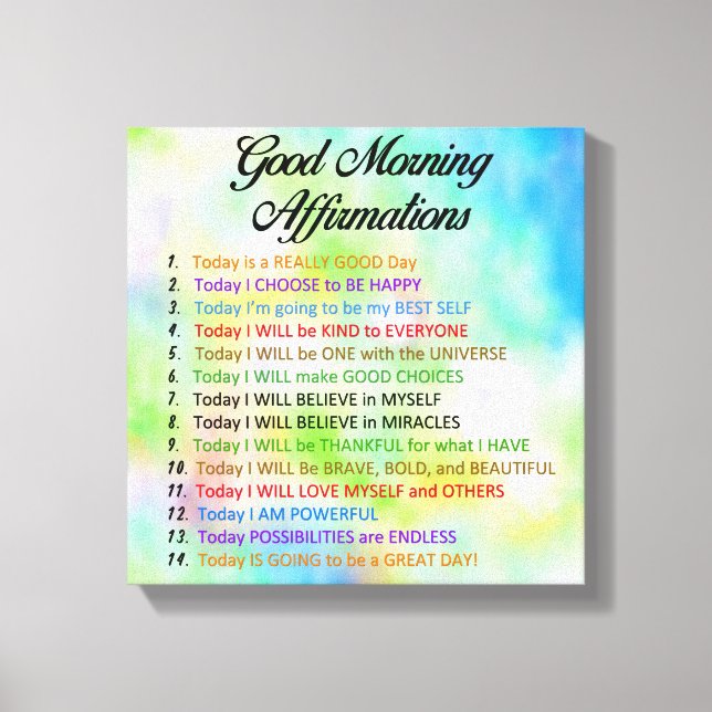 14 Good Morning Affirmations - Positive Thinking Canvas Print (Front)