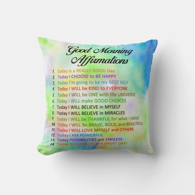 14 Good Morning Affirmations - Positive Thinking Cushion (Front)