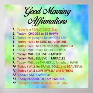 14 Good Morning Affirmations - Positive Thinking Poster