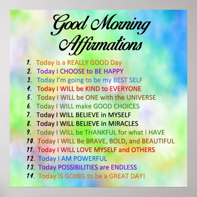 14 Good Morning Affirmations - Positive Thinking Poster (Front)