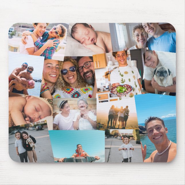 14 Haphazardly Overlapping Photos Collage Template Mouse Mat (Front)