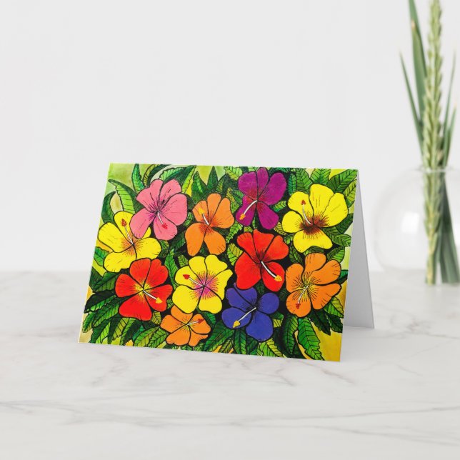 14 - Hibiscus  Colour Flowers Card (Front)
