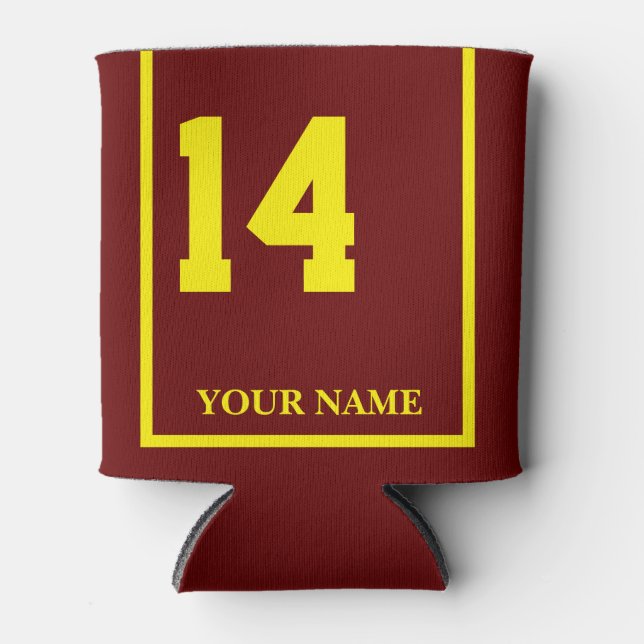 14 Maroon with Yellow Horse Saddle Blanket Custom Can Cooler (Front)