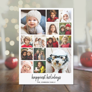 14 Photo Christmas Collage Minimalist black Happy Holiday Card