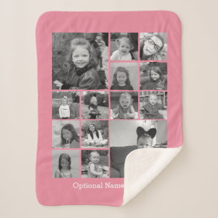 14 Photo Collage - blush pink add your photos Sherpa Blanket