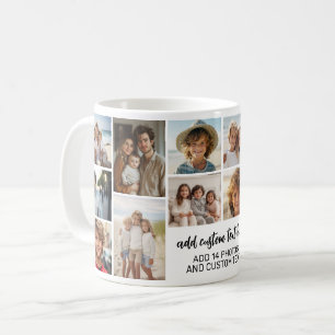 14 Photo Collage Grid - 2 Text boxes - black white Coffee Mug