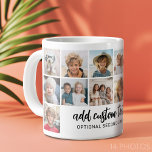 14 Photo Collage Grid - 2 Text boxes - black white Large Coffee Mug<br><div class="desc">Use 14 SQUARE photos to create a personal photo collage mug. This modern, clean layout includes 2 text blocks - 1 in a trendy script and 1 in a san serif font to add a family name or a name. The background colour and fonts can be changed in the customise...</div>