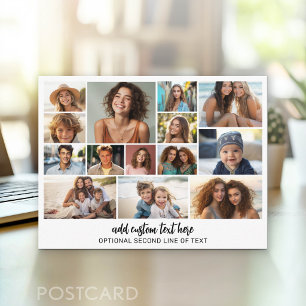 14 Photo Collage Grid - 2 Text boxes - black white Postcard