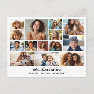 14 Photo Collage Grid - 2 Text boxes - black white Postcard