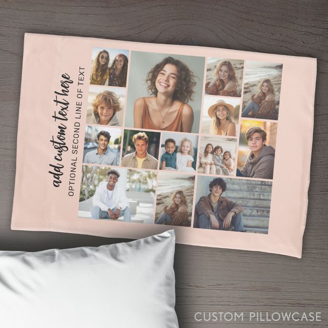 14 Photo Collage Grid - 2 Text boxes - gallery Pillowcase (Create Your Own Photo Collage Pillowcase)