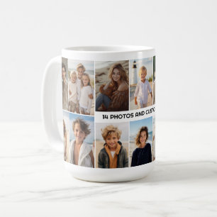 14 Photo Collage Grid - minimal modern Centre Text Coffee Mug