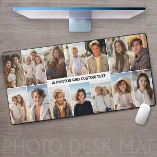 14 Photo Collage Grid - minimal modern Centre Text Desk Mat