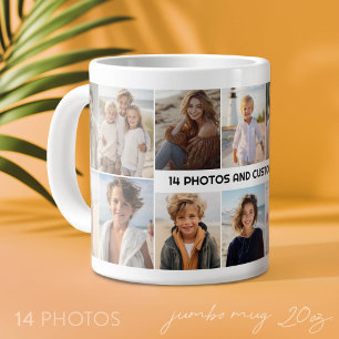 14 Photo Collage Grid - minimal modern Centre Text Large Coffee Mug