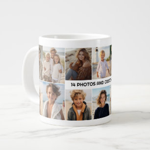 14 Photo Collage Grid - minimal modern Centre Text Large Coffee Mug