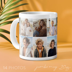 14 Photo Collage Grid - minimal modern white Large Coffee Mug