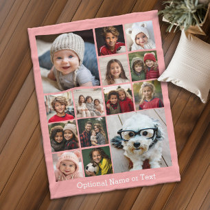 14 Photo Collage - Modern Coral Peach Fleece Blanket
